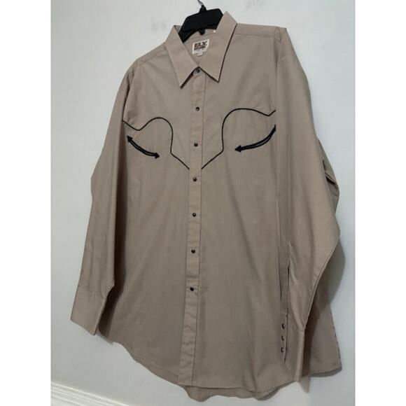 Ely Cattleman Snap Button Down Shirt Mens XXL Retro Cowboy Western Tan - Picture 4 of 9